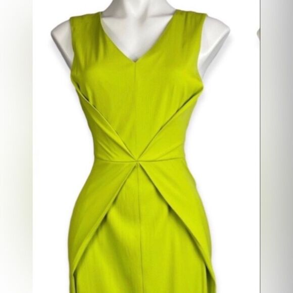 Universal Standard Raven Fitted V-neck Sleeveless Dress Lime Highlighter Green 4 - Picture 3 of 16